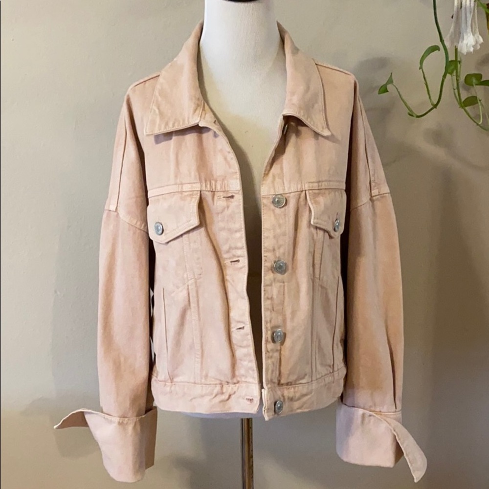 Zara Oversized Pink Washed Denim Jacket